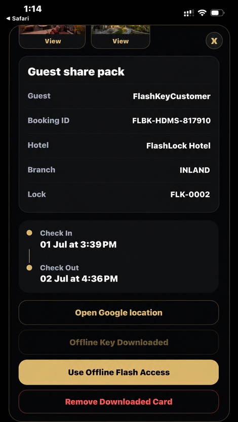FlashKey HDMS mobile access control screen