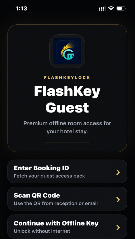 FlashKey HDMS mobile welcome screen